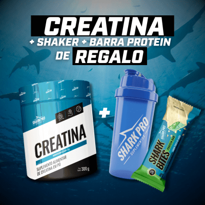TR3 PACK SHARK PRO - CREATINA 300G + SHAKER + PROTEIN BAR