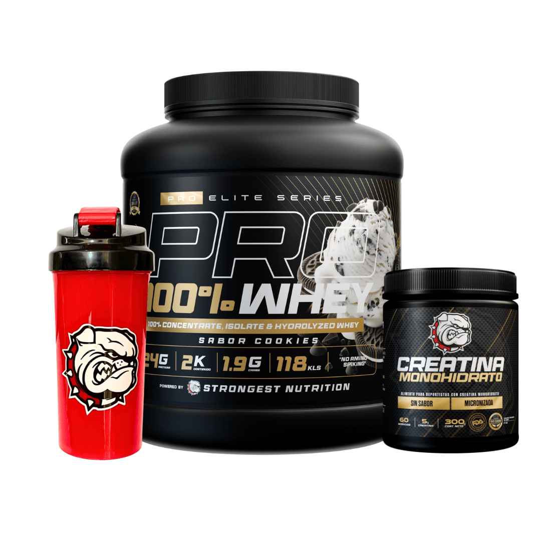PACK PRO - 100% WHEY COOKIES + CREATINA FDA 300G + SHAKER STRONG RED DE REGALO1