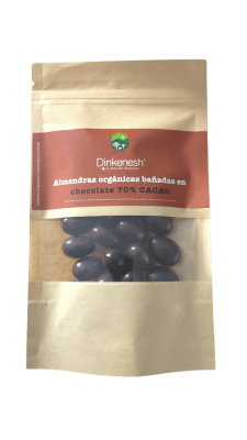 ALMENDRAS orgánicas BAÑADAS en chocolate orgánico - 75g - Dinkenesh