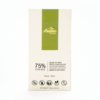 BARRA de CHOCOLATE Keto MENTA - 75% - Alulosa - 80g - Andino