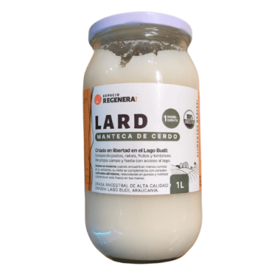 MANTECA CERDO (LARD) del Lago Budi, libre de hormonas y antibióticos – Frasco 1 Lt