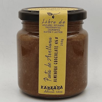 MANTEQUILLA de AVELLANAS, ALMENDRAS Y CACAO - 250g - Delicias Kankana