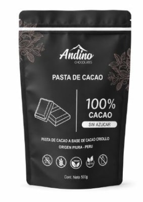 PASTA DE CACAO 100% - CACAO CRIOLLO PERÚ - 500g - Andino
