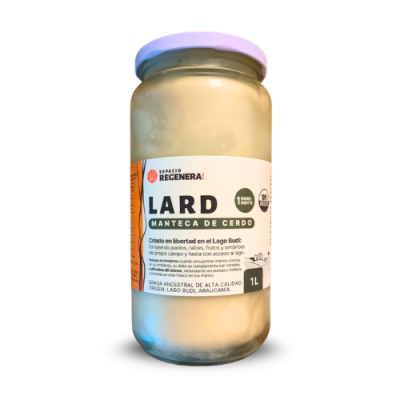MANTECA CERDO (LARD) del Lago Budi, libre de hormonas y antibióticos – Frasco 1 Lt