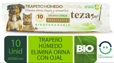TRAPERO HÚMEDO ELIMINA ORINA - CITRUS - Biodegradable - 10UN - TEZA PET