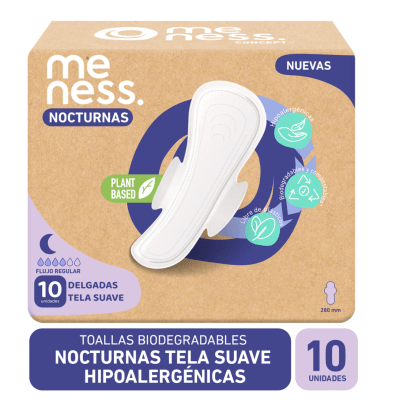 TOALLAS HIGIÉNICAS NOCTURNAS BIODEGRADABLES - 10 Un - MeNess Concept