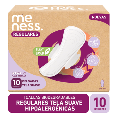 TOALLAS HIGIÉNICAS REGULARES BIODEGRADABLES - 10 Un - MeNess Concept