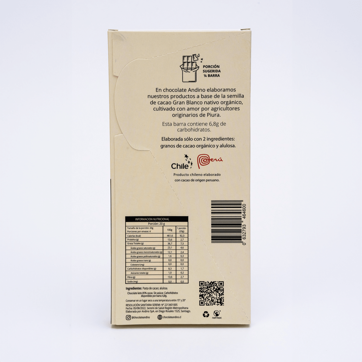 BARRA de CHOCOLATE 85% Keto - Andino2