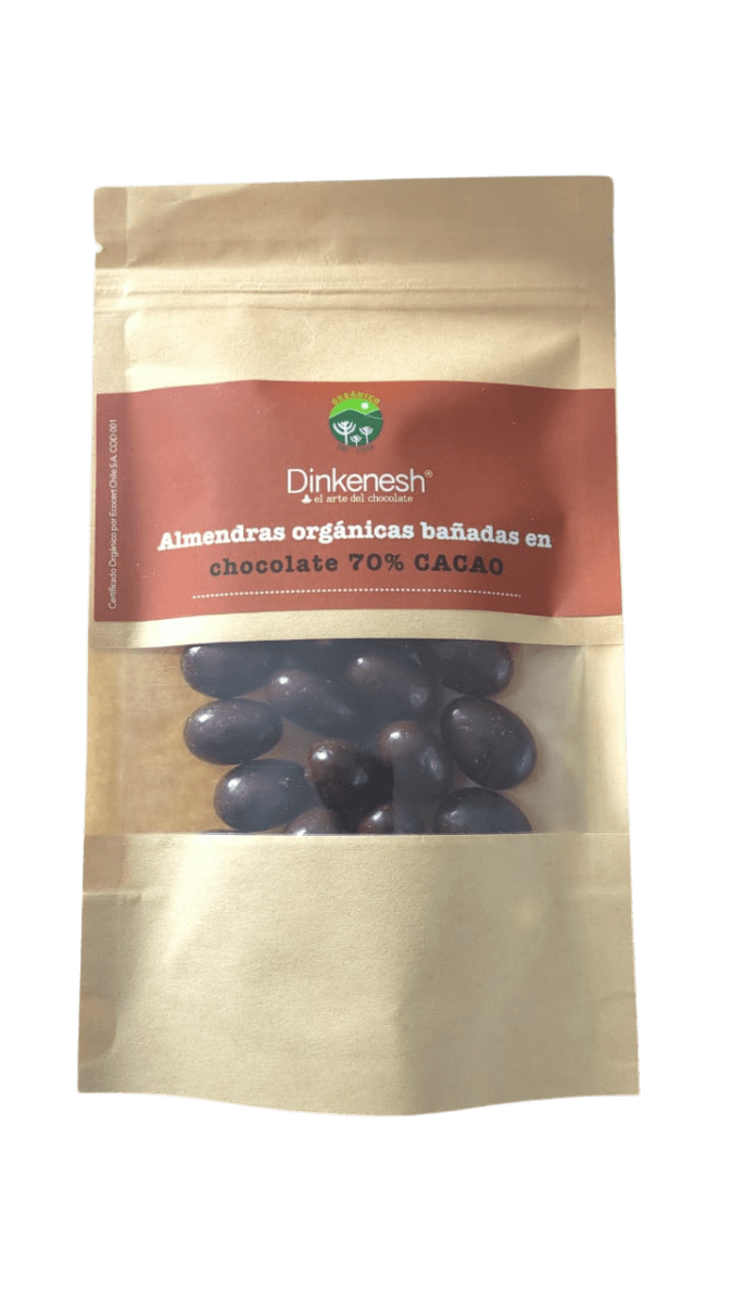 ALMENDRAS orgánicas BAÑADAS en chocolate orgánico - 75g - Dinkenesh1