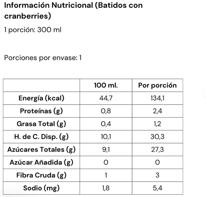BATIDO CON CRANBERRIES - 300 g - Berrysur1