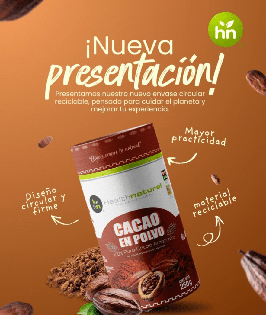 CACAO en POLVO Envase Cilíndrico - 250g - Health Natural1