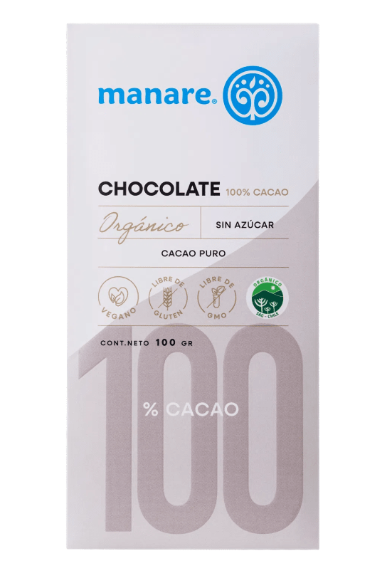CHOCOLATE orgánico en BARRA 100% - 100g - Manare1