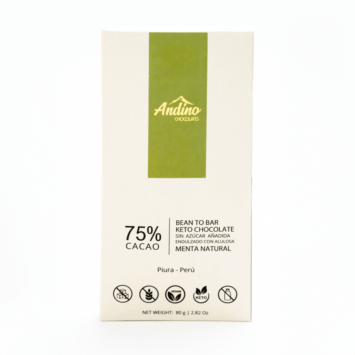 BARRA de CHOCOLATE Keto MENTA - 75% - Alulosa - 80g - Andino1
