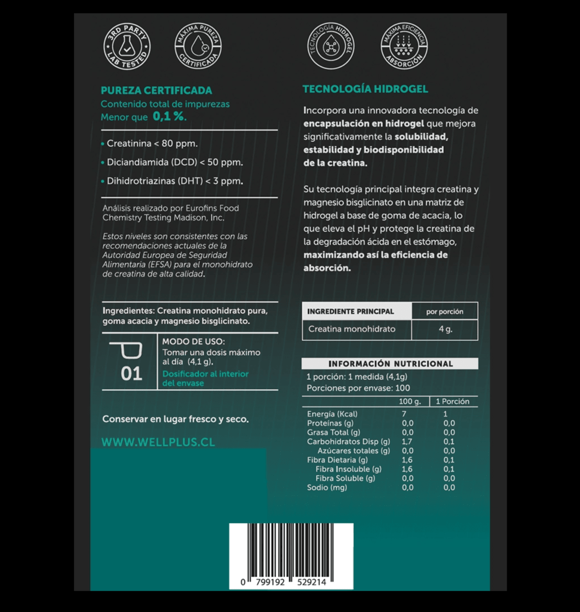 CREATINA PLUS Monohidrato Micronizada - 410 g - Wellplus3