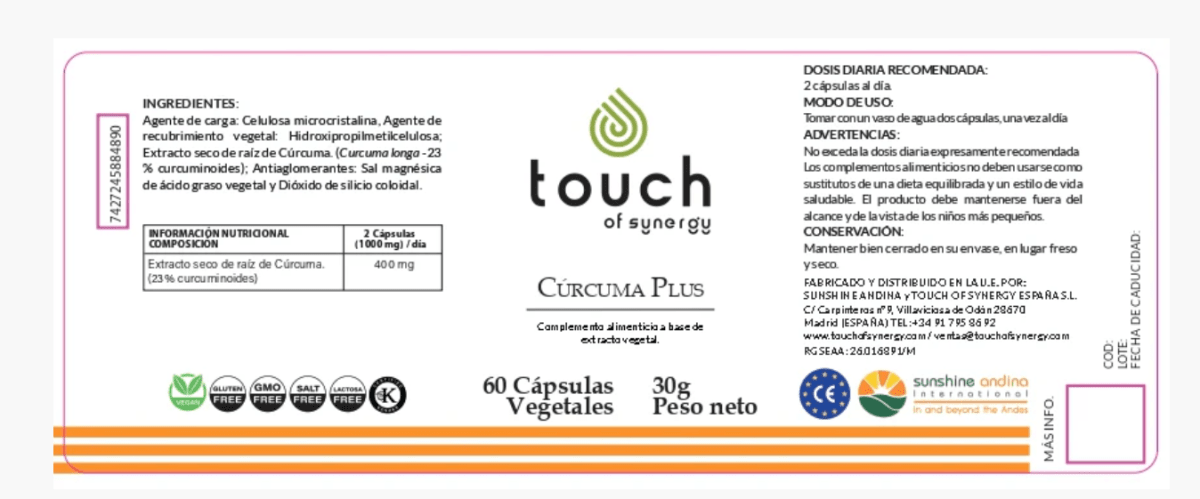 CURCUMA PLUS - 60 Cápsulas - TOUCH2