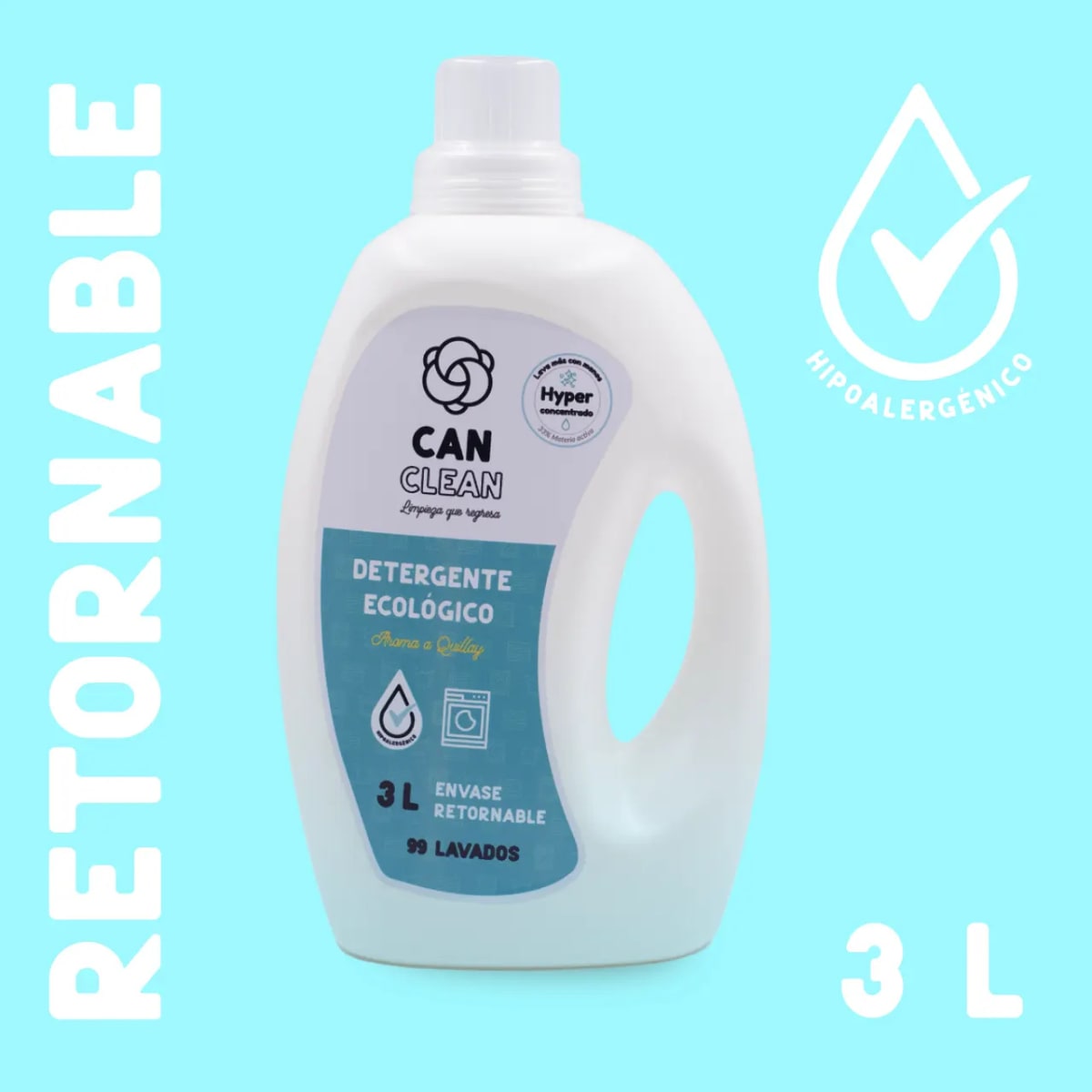 DETERGENTE ECOLÓGICO CONCENTRADO HIPOALERGÉNICO - 3 L - Envase PE Retornable - Can Clean1