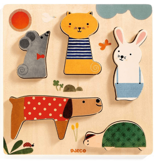 Puzzle Madera Relieve Mascotas - Djeco1