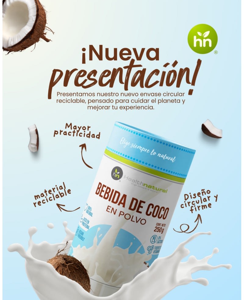 BEBIDA de COCO en POLVO  (Envase Cilíndrico) - 250g - Health Natural1