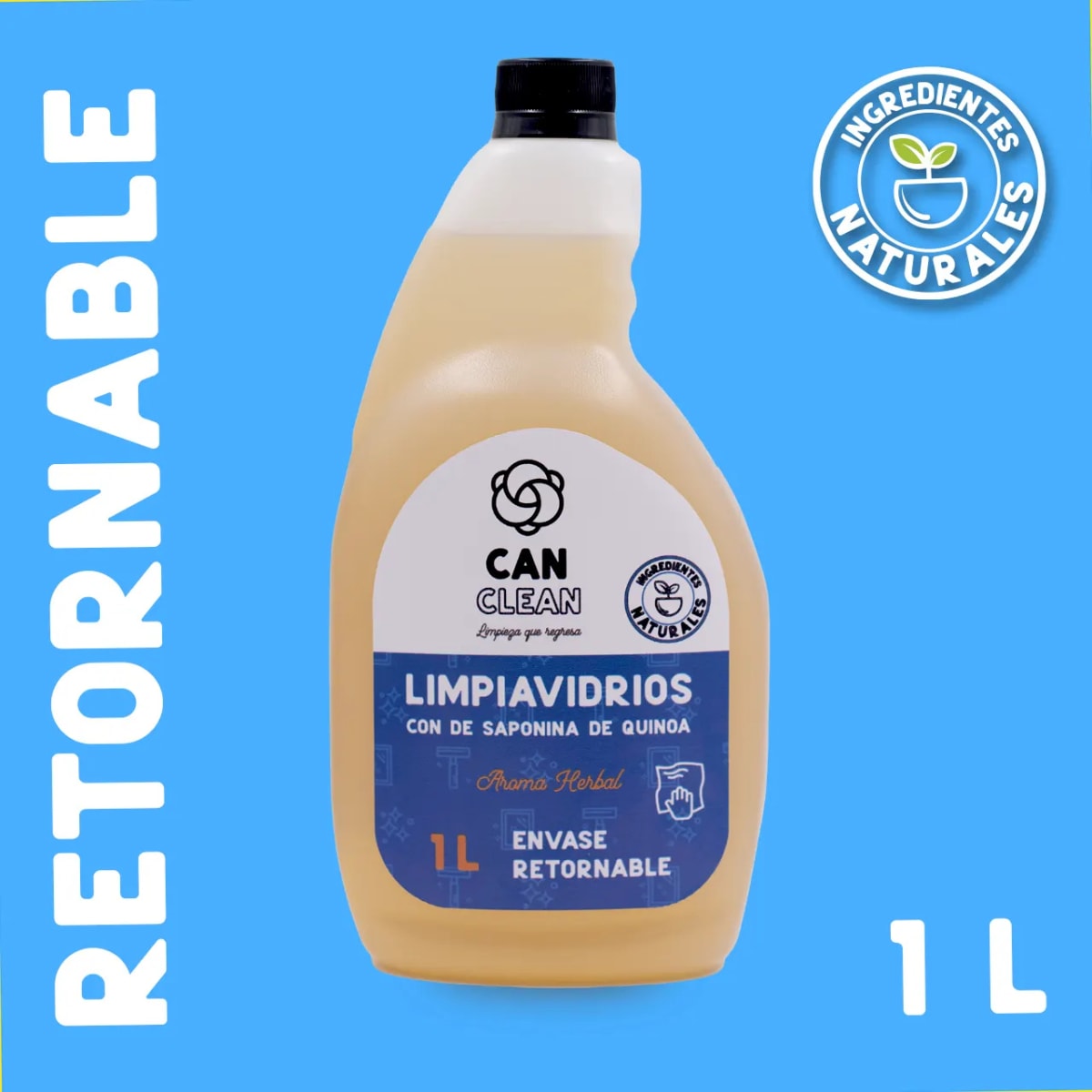 LIMPIAVIDRIOS ECOLÓGICO - 1 L - Envase PE Retornable - CAN CLEAN2