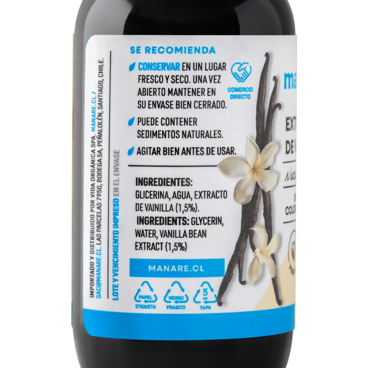 EXTRACTO de VAINILLA NATURAL - 59 mL - SIN ALCOHOL - MANARE2
