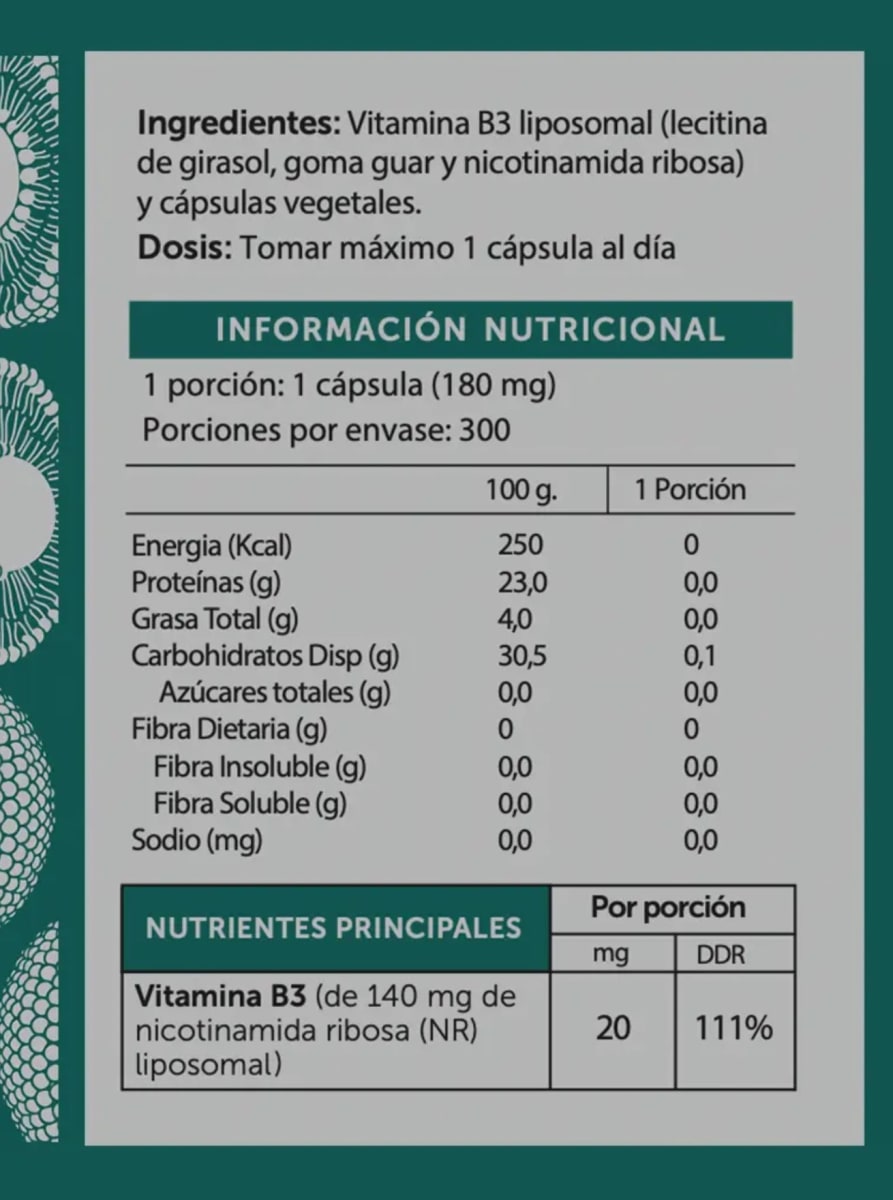 NICOTINAMIDA RIBOSA Liposomal (B3 NAD PRECURSOR) - 300 Cápsulas - WellPlus2