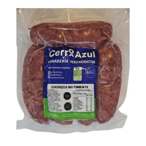 CHORIZO DE VACUNO MIX PIMIENTA - 5 UU - 450g Aprox - Cerro Azul1