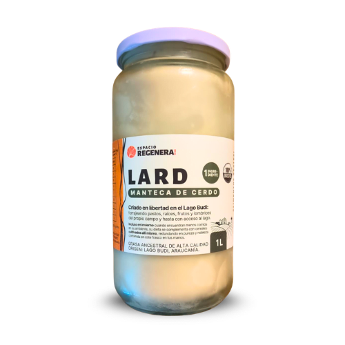 MANTECA CERDO (LARD) del Lago Budi, libre de hormonas y antibióticos – Frasco 1 Lt1