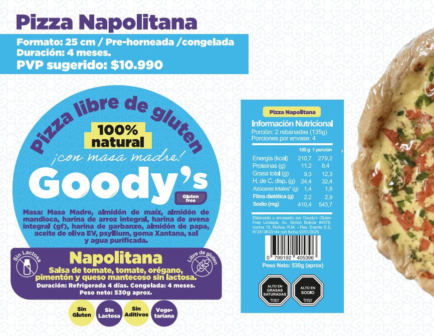 PIZZA NAPOLITANA - MASA MADRE - SIN GLUTEN - 530g - Goody´s Gluten Free1