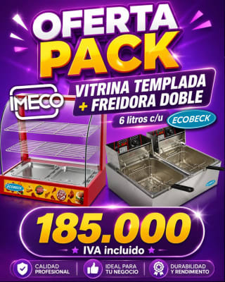 PACK VITRINA TEMPLADA + FREIDORA DOBLE