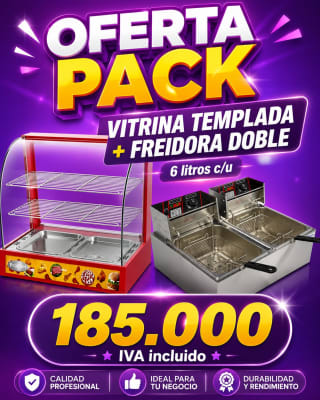 PACK VITRINA TEMPLADA + FREIDORA DOBLE1