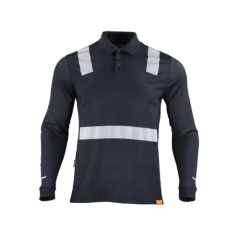 Polera Pique Hibrida con Cinta Reflectiva Azul Marino