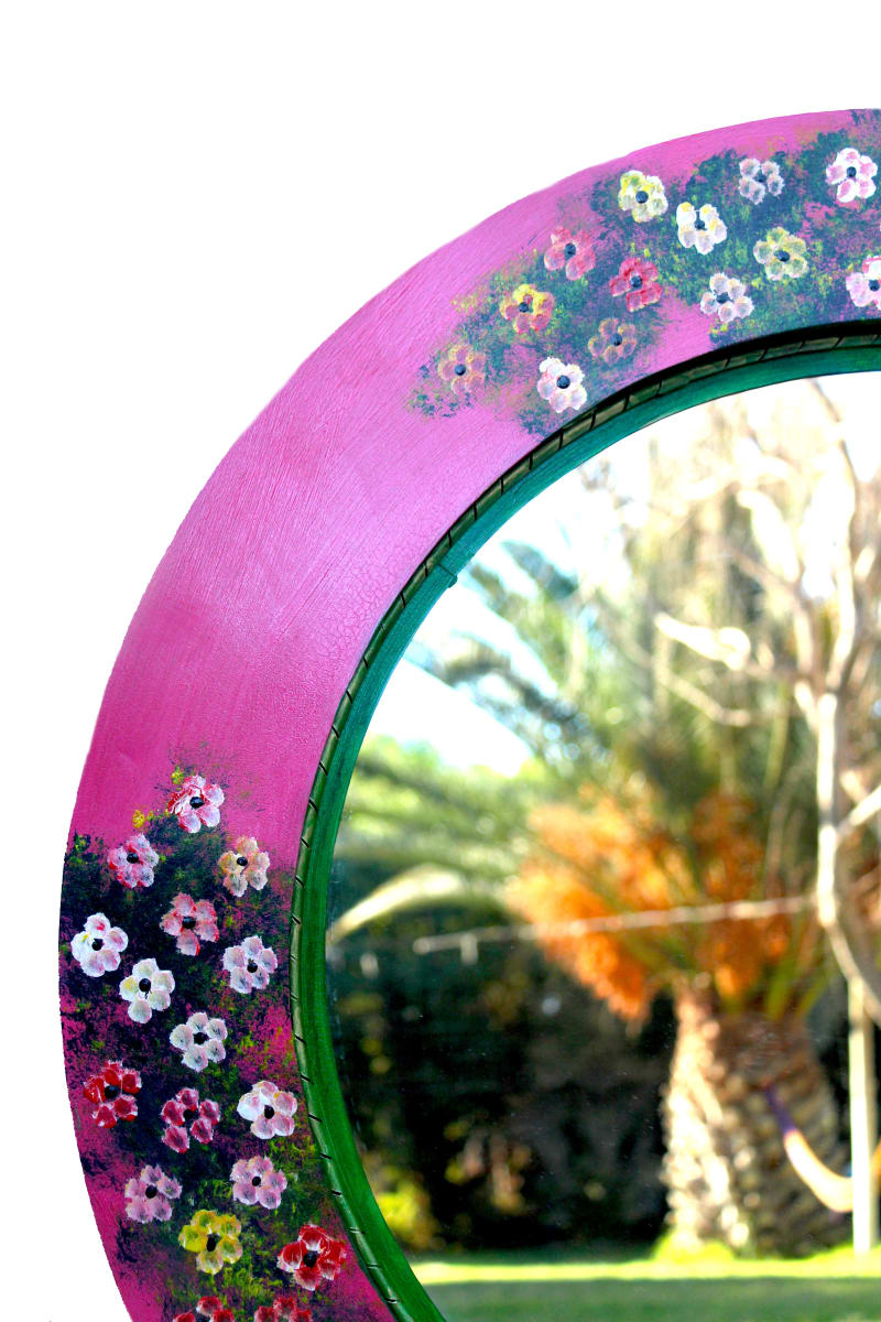 Espejo Redondo Latón pintado Oleo 78cm. | Casa Milagros