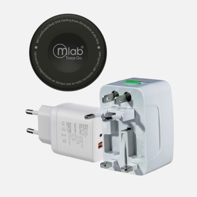 PACK VIAJERO 2: ADAPTADOR DE ENCHUFE INTERNACIONAL + CARGADOR 20W TIPO C BIRLINK + RASTREADOR GPS