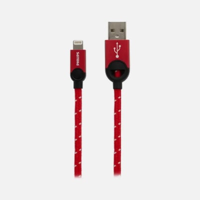 CABLE TRENZADO PHILIPS USB A LIGHTNING DLC2608N/97 ROJO1