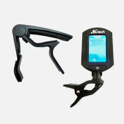 CAPODASTRO METAL GUITARRA ACUSTICA NUTECH + AFINADOR MINI-CLIP CROMATICO NUTECH1