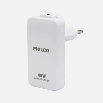 CARG. PARED 45W ULTRA PLANO USB A Y TIPO C QC645 PHILCO1