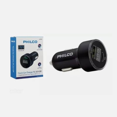 CARGADOR AUTO QC3.0 USB CON PANT LED PHILCO