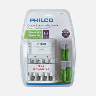 CARGADOR C/ 2 PILAS AA 2700 MAH + 2 AAA 1200 MAH PRE-CARGADAS PHILCO
