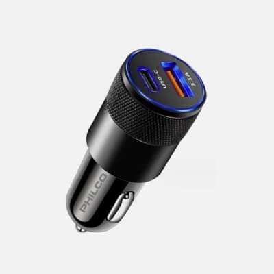 CARGADOR DE AUTO PHILCO 12/24V USB/C 20W DOBLE NEGRO FLP2552B1