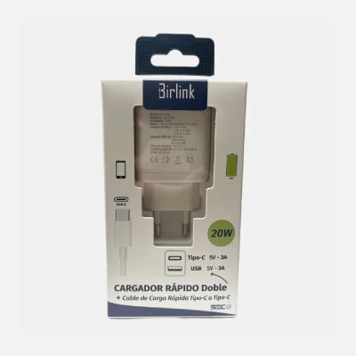 CARGADOR RAPIDO DOBLE 20W CABLE TIPO-C BIRLINK BR102891