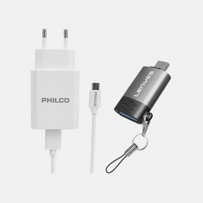 CARGADOR DE PARED QUALCOM 3.0 MICRO USB QC620 PHILCO + LENYES - ADAPTADOR OTG USB-H A MICRO USB AX11