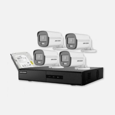 KIT DVR ANALOGO COLOR VU, 1080P, 4 CH, 4 BULLET + 1TB, HIKVISION KTCC50101