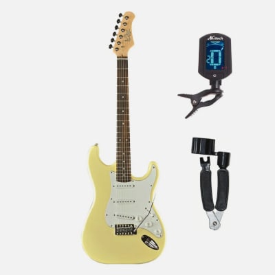 GUITARRA EL. EKO S-300 CREAM + ENRROLLADOR RHINO + AFINADOR NUTECH DE REGALO