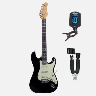 GUITARRA EL. EKO S-300 VINTAGE BLACK + ENRROLLADOR RHINO + AFINADOR NUTECH DE REGALO