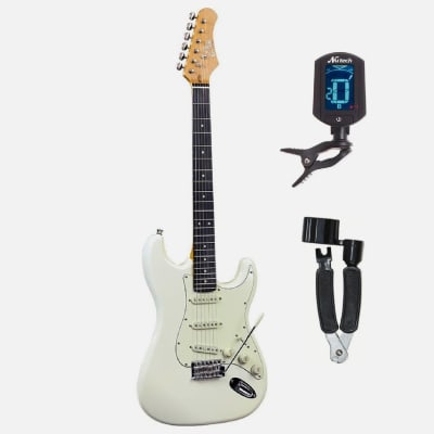 GUITARRA EL. EKO S-300 VINTAGE OLYMPIC WHITE + ENRROLLADOR RHINO + AFINADOR NUTECH DE REGALO