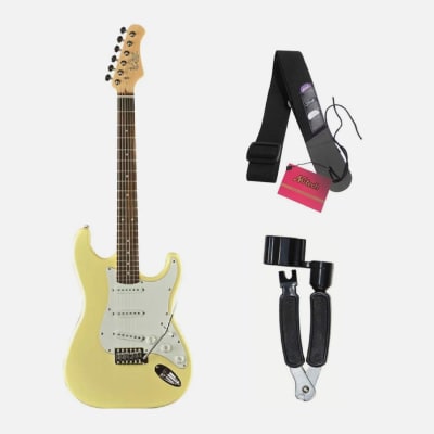 GUITARRA ELECTRICA EKO S-300 CREAM + CORREA GUITAR CON PORTA UÑETAS NUTECH + 3 UÑETAS + ENRROLLADOR