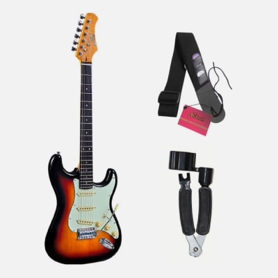 GUITARRA ELECTRICA EKO S-300 SUNBURST + CORREA GUITAR CON PORTA UÑETAS NUTECH + 3 UÑETAS + ENRROLLAD1