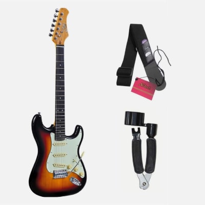 GUITARRA ELECTRICA EKO S-300 VINTAGE SUNBURST + CORREA GUITAR CON PORTA UÑETAS NUTECH + 3 UÑETAS + E