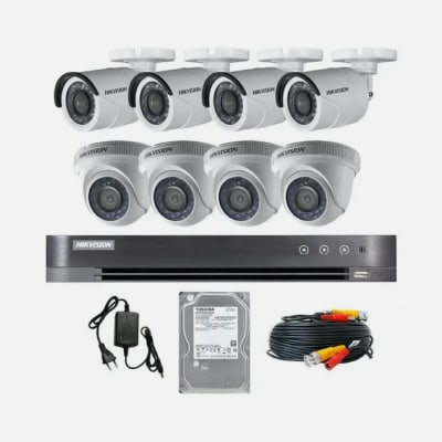 KIT DVR ANALOGO 1080P, 8CH FULL HD, 4 DOMO + 4 BULLET + 1TB, HIKVISION KTCC50071