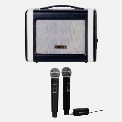KIT MICROFONOS INALAMBRICOS UHF PHILCO PRO WU519 + PARLANTE BT NEGRO APOLLO TRIUMPH1